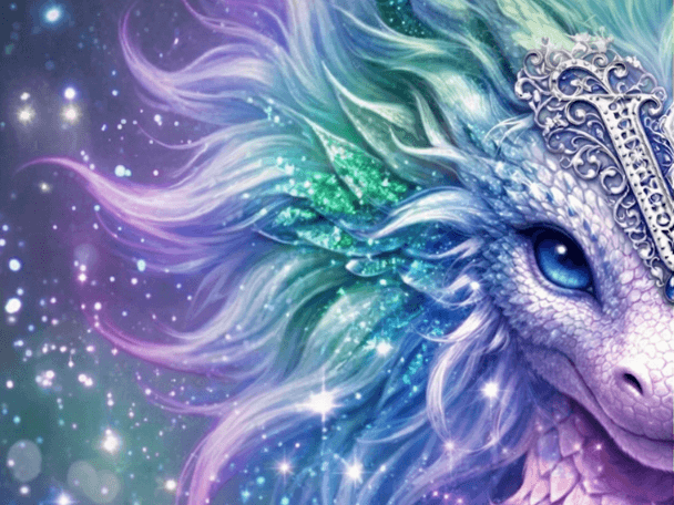 Original art dragon painting in moonlight tones
